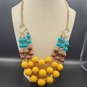 Vibrant Yellow and Turquoise Beaded Necklace